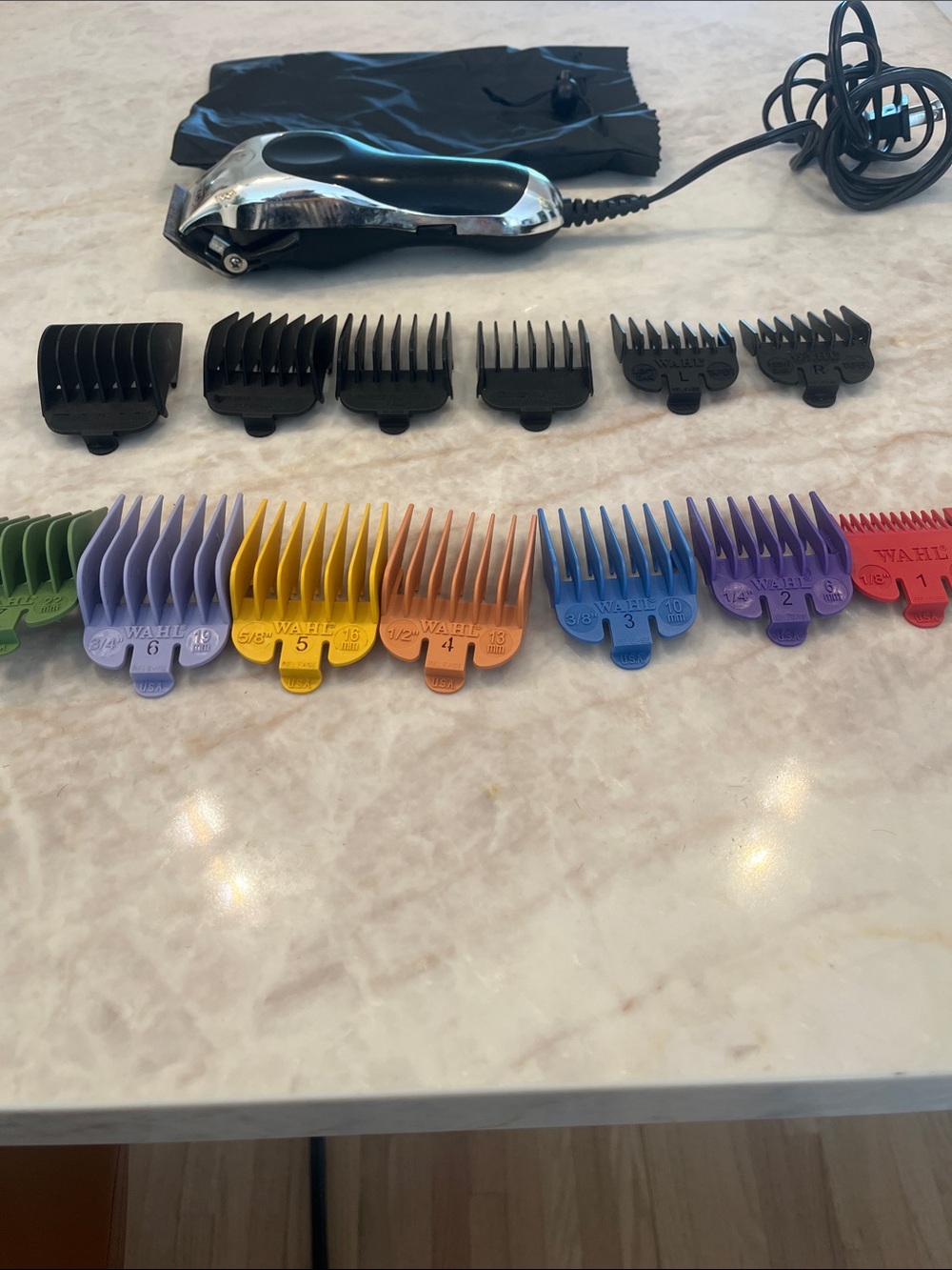Wahl Corded Hair Clipper with Rainbow Guide Combs - Black/Silver